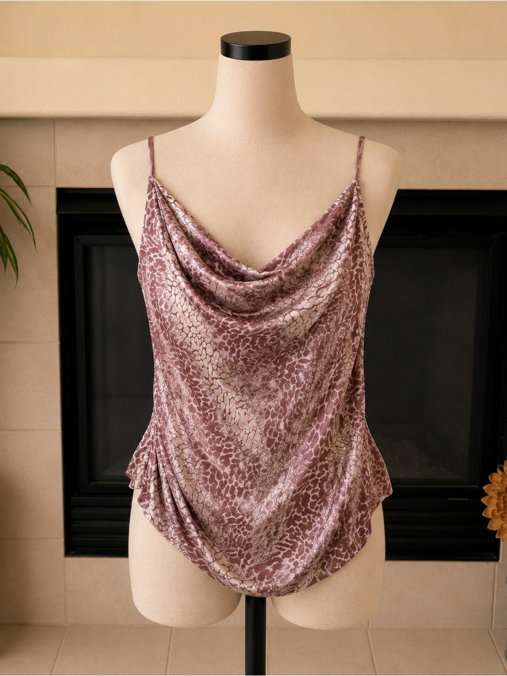 Cowl Neck Animal Print maternity Cami In tan